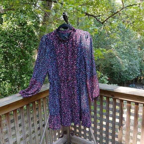 1 State Dresses & Skirts - FlowyFeminine Balayage Wildflowers on Black Poly/Chiffon Peasant Midi Dress SzM